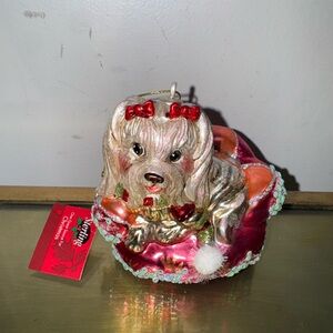 Polish Glass White Yorkie Puppy Dog Ornament Xmas